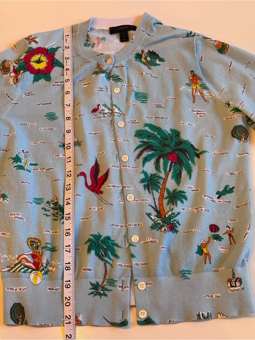 J Crew Retro Florida Travel Map Print Jackie Cardin Sweater, Blue, Medium - Picture 5 of 16